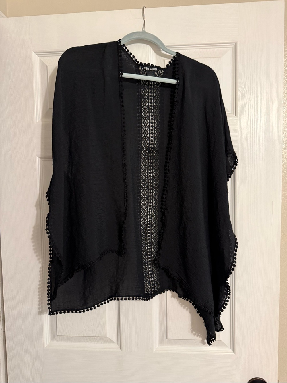Steve Madden Black Lace-Trim Kimono Tunic